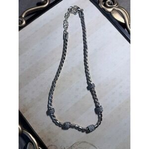 Brighton Silver Tone Station Necklace Crystal Pavé Barrel Beads 18"
